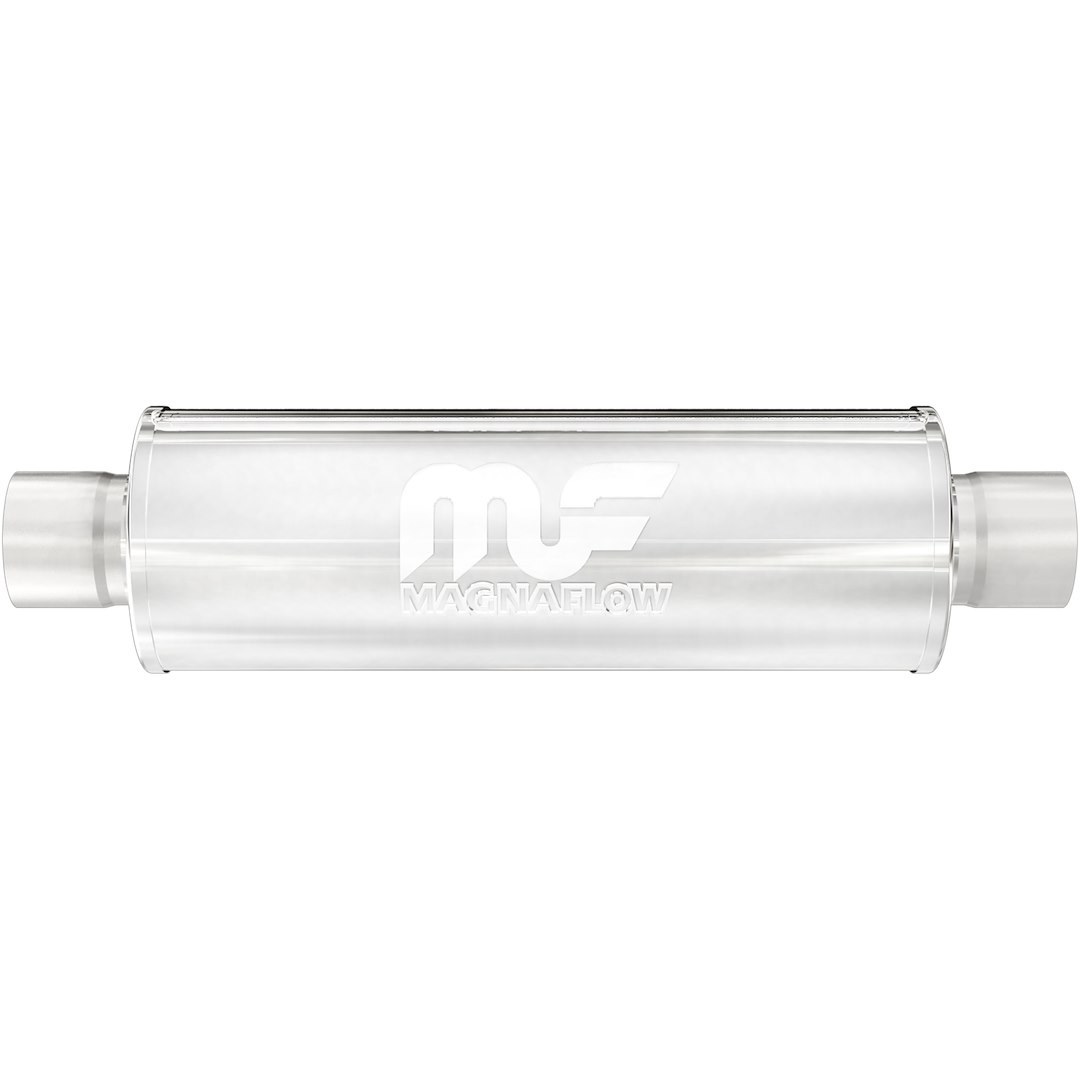 MagnaFlow Exhaust Muffler, 4 Inch Diameter Polished Stainless Steel Case, Single Center 3 Inch Inlet, Single Center 3 Inch Outlet – 14419