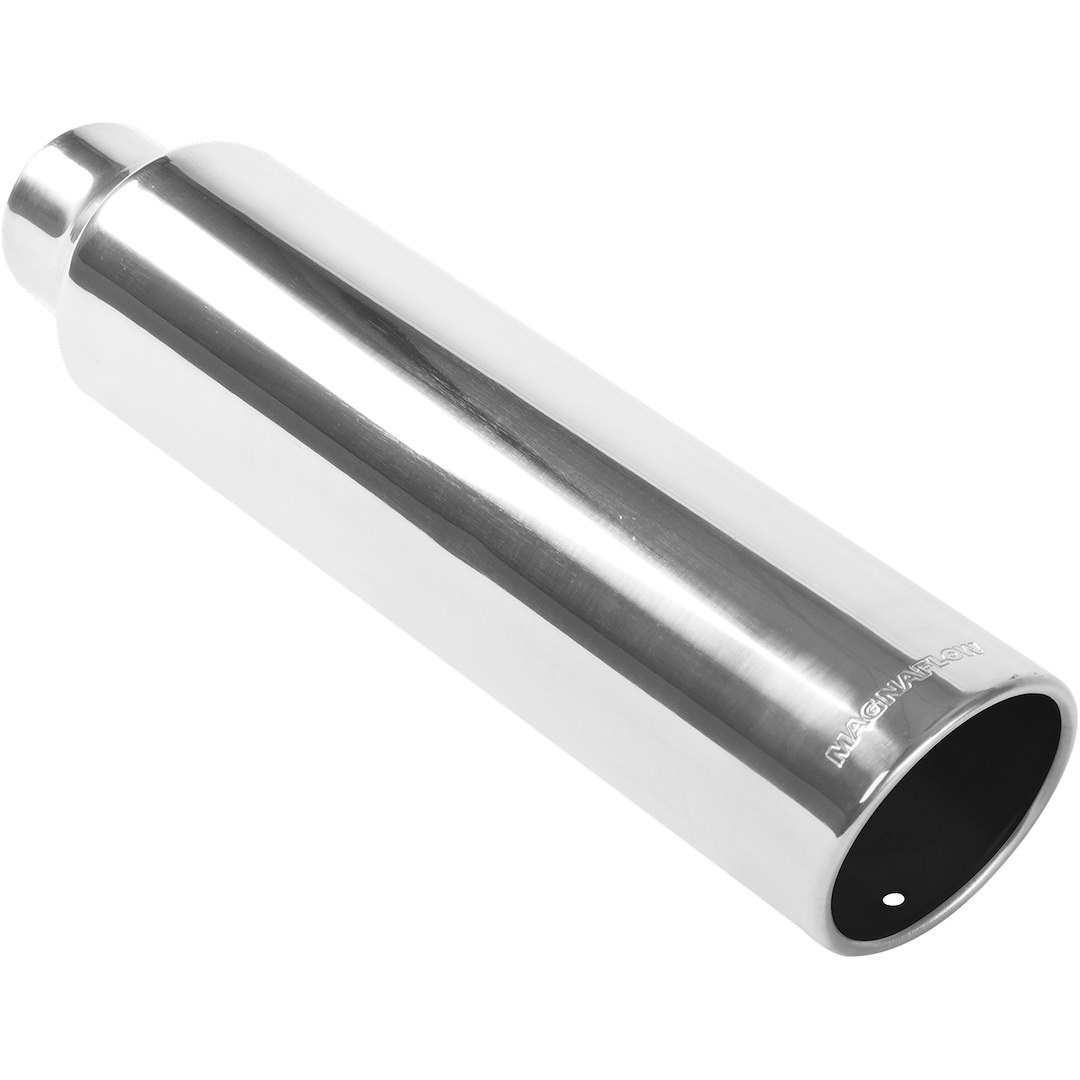 MagnaFlow Exhaust Tail Pipe Tip, Performance, 2-1/2 Inch Inside Diameter Inlet, 4 Inch Outlet, Stainless Steel, Round, 15 Degree Angled Cut – 35117