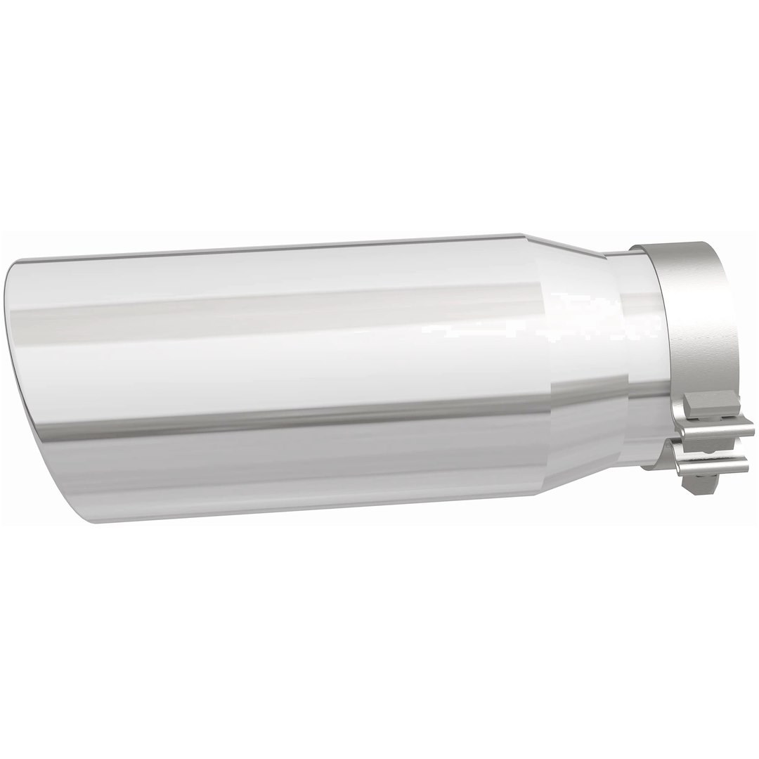 MagnaFlow Exhaust Tail Pipe Tip, 4 Inch Inside Diameter Inlet, 5 Inch Outlet, Stainless Steel, Round, 15 Degree Angled Cut, Rolled Edge – 35214
