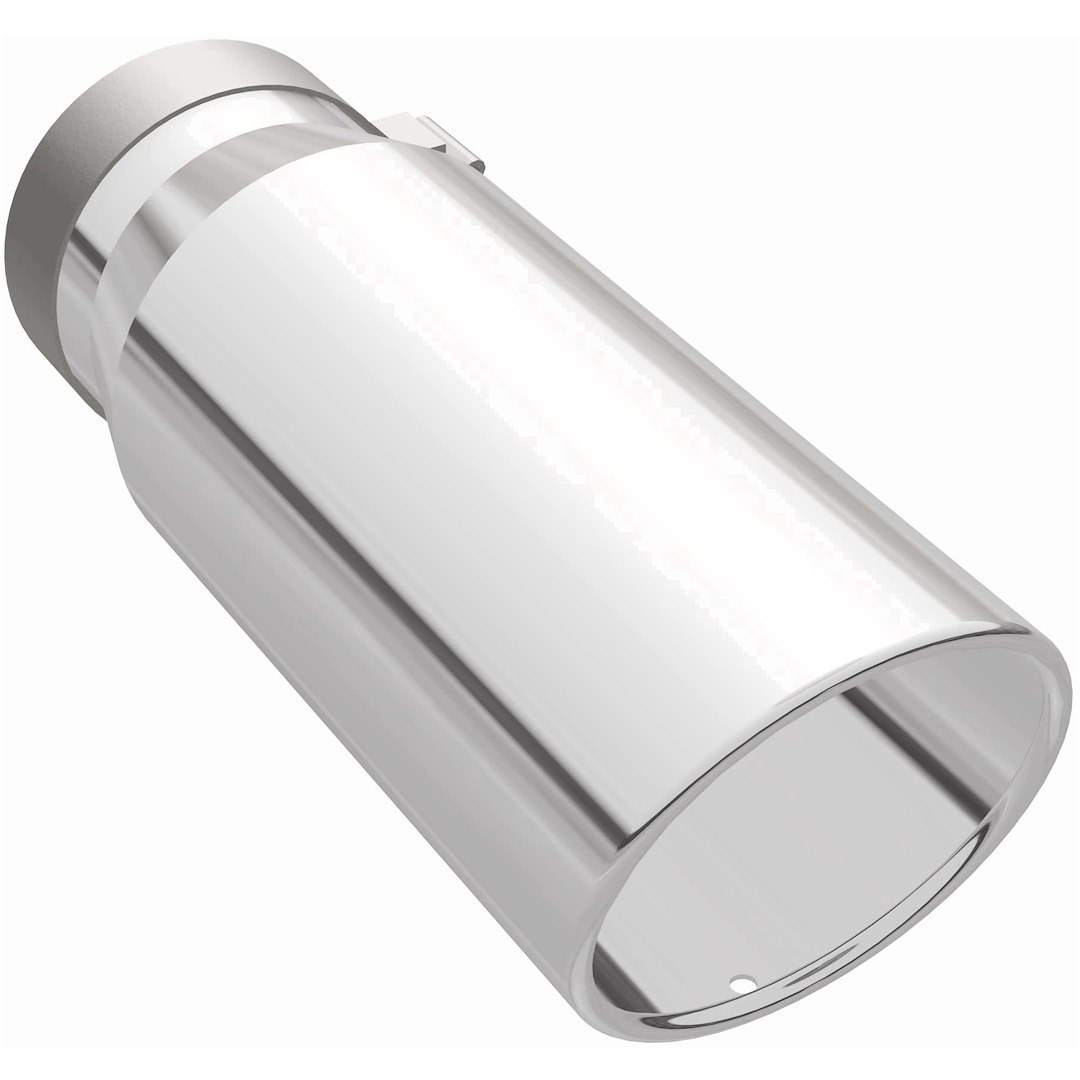 MagnaFlow Exhaust Tail Pipe Tip, 4 Inch Inside Diameter Inlet, 5 Inch Outlet, Stainless Steel, Round, 15 Degree Angled Cut, Rolled Edge – 35214