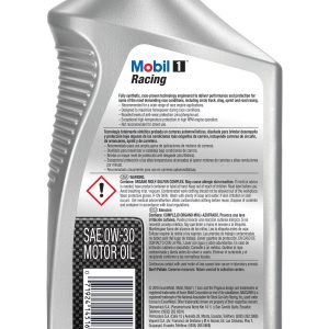 Mobil Oil, Racing ™, SAE 0W-30, Full Synthetic, 1 Quart Bottle, Single, Track Use Only – 102622