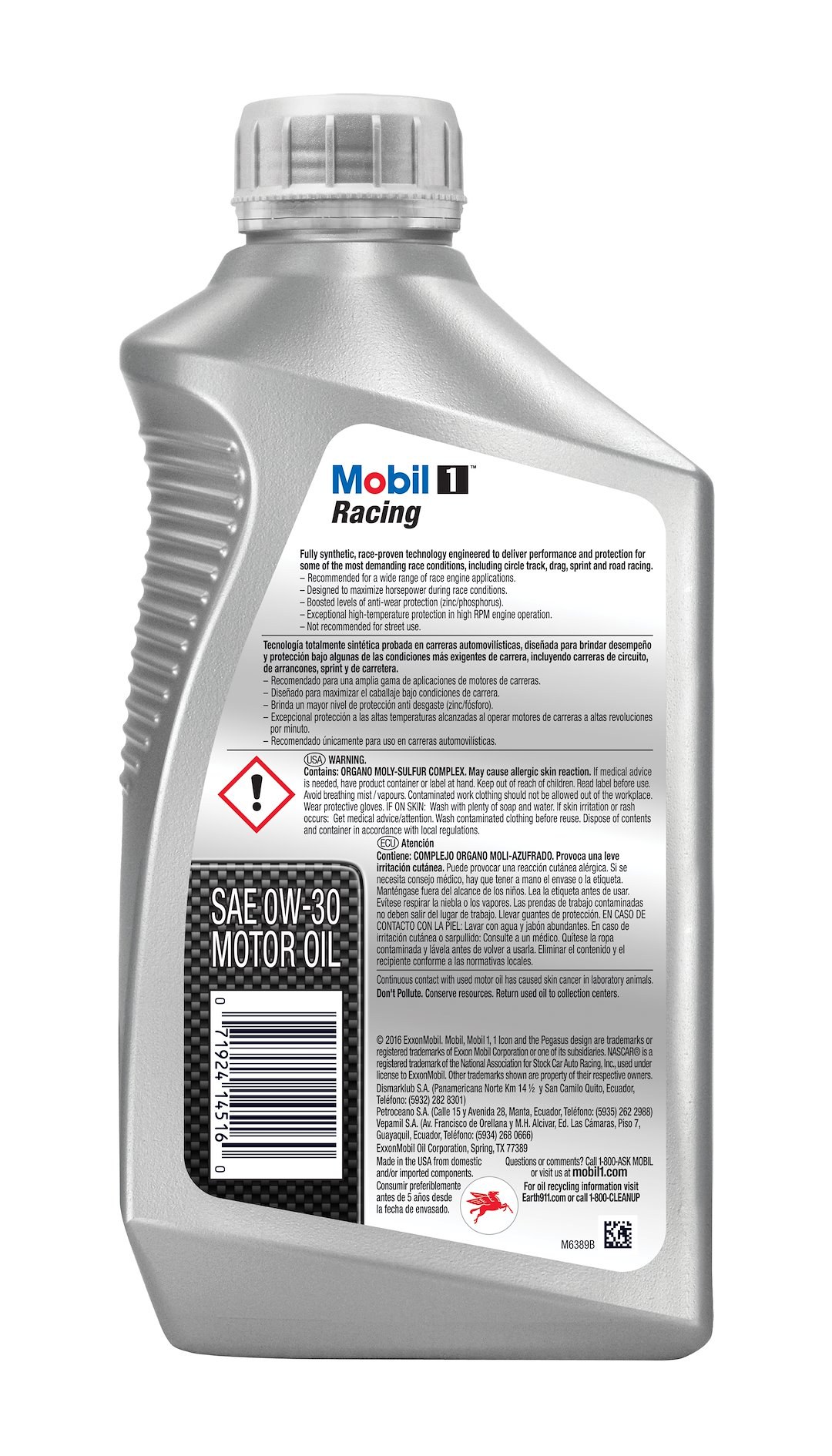 Mobil Oil, Racing ™, SAE 0W-30, Full Synthetic, 1 Quart Bottle, Single, Track Use Only – 102622