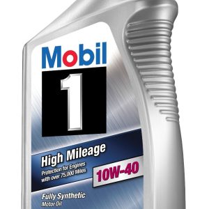 Mobil Oil, SAE 10W40, Full Synthetic, 1 Quart Bottle, Single, High Mileage Oil – 103536