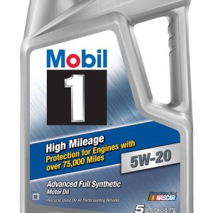 Mobil Oil, SAE 5W-20, Synthetic, 5 Quart Jug, Single, High Mileage Motor Oil – 120768