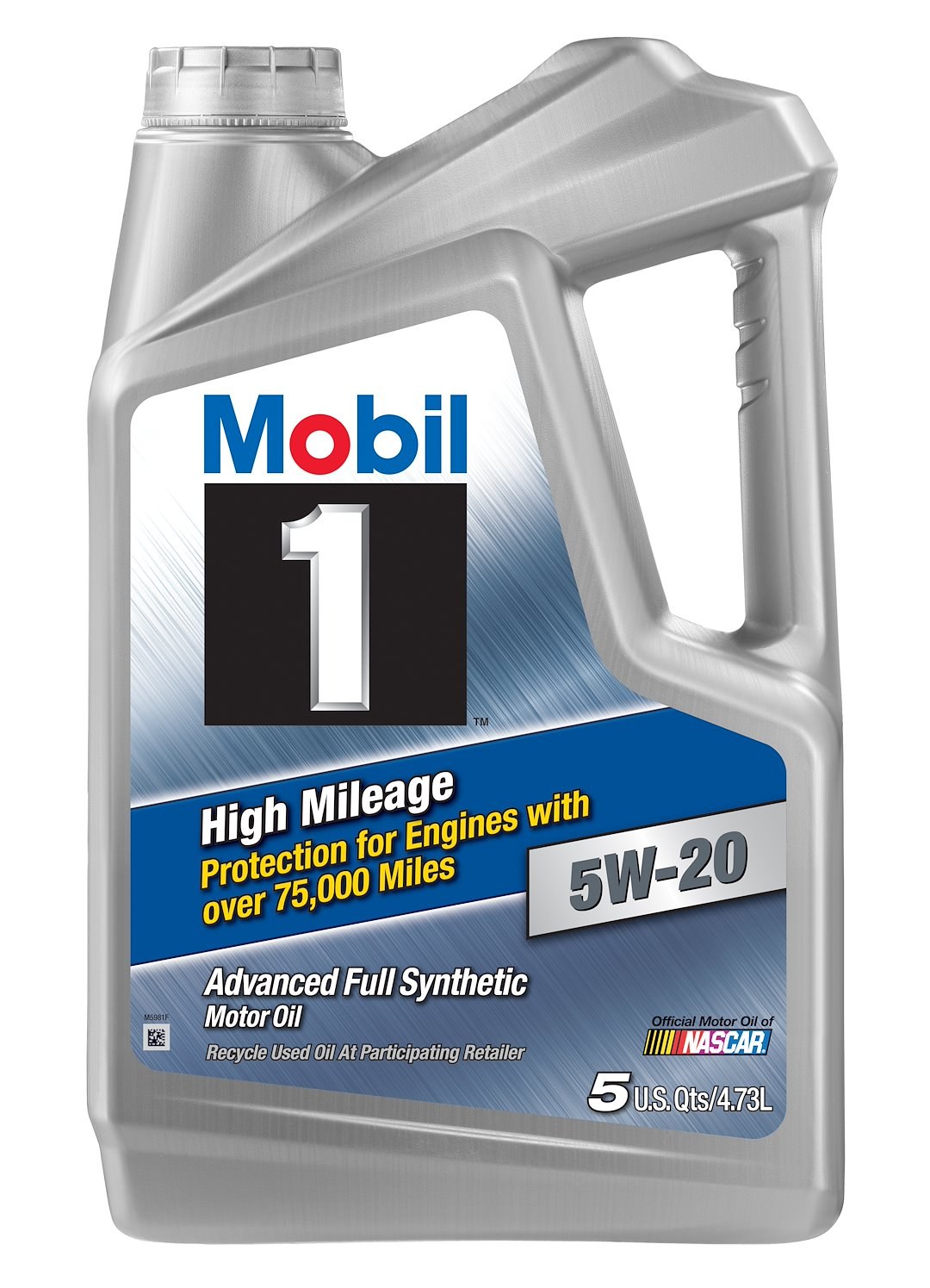 Mobil Oil, SAE 5W-20, Synthetic, 5 Quart Jug, Single, High Mileage Motor Oil – 120768