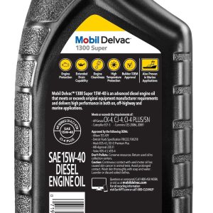 Mobil Oil, Delvac ™ 1300 Super, SAE 15W-40, 1 Quart Jug, Single, Use on Heavy Duty Commercial Vehicles – 122494