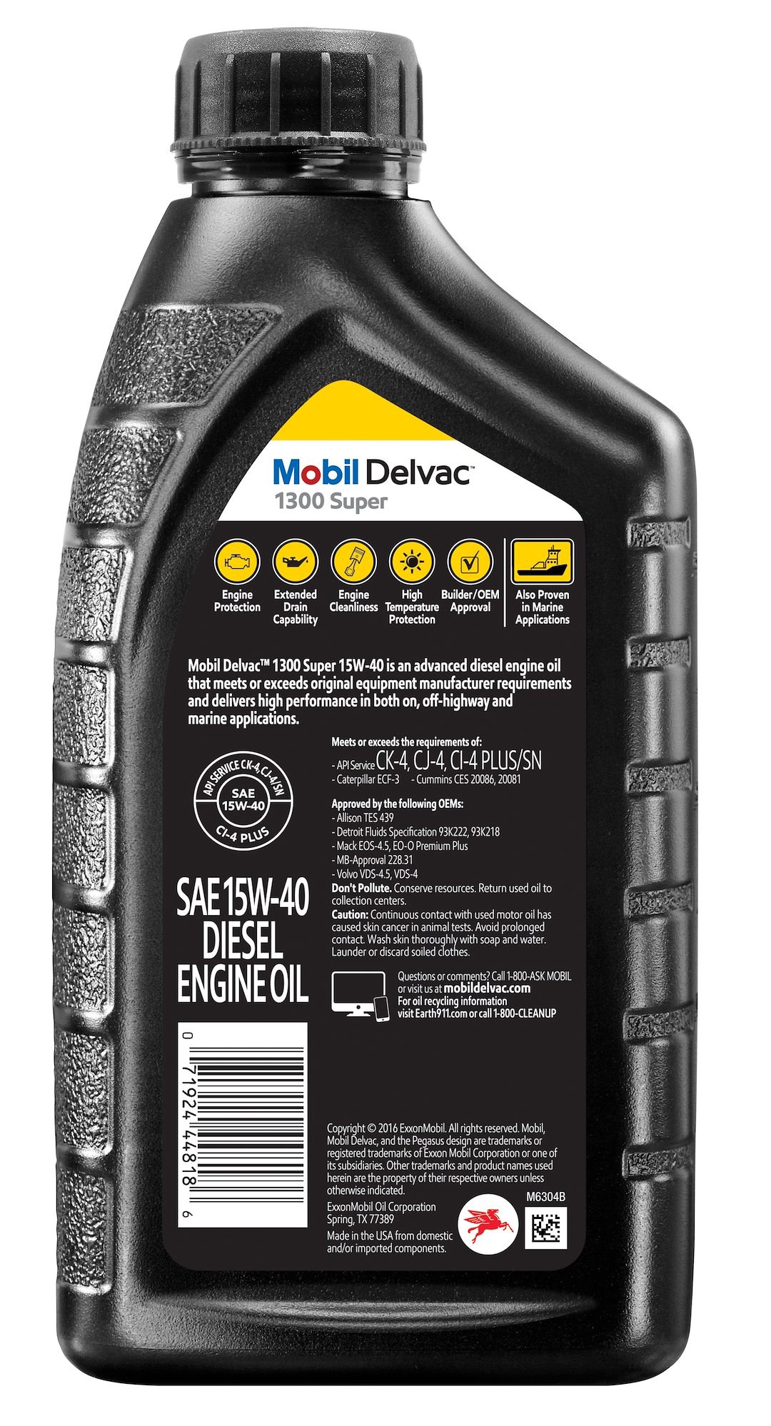 Mobil Oil, Delvac ™ 1300 Super, SAE 15W-40, 1 Quart Jug, Single, Use on Heavy Duty Commercial Vehicles – 122494