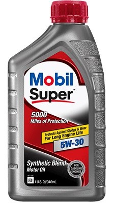 Mobil Oil, Super ™, SAE 5W-30, Synthetic Blend, 1 Quart Bottle, Single – 124404