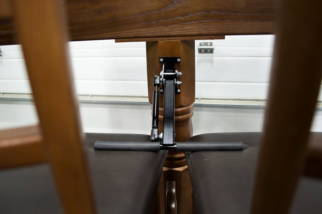 Mor/Ryde Chair Holder, Use to Secure Dining Chairs IN Place, Fits to Center Colum of Dinning Table, Holds Two Chairs, Black – CB56-001H