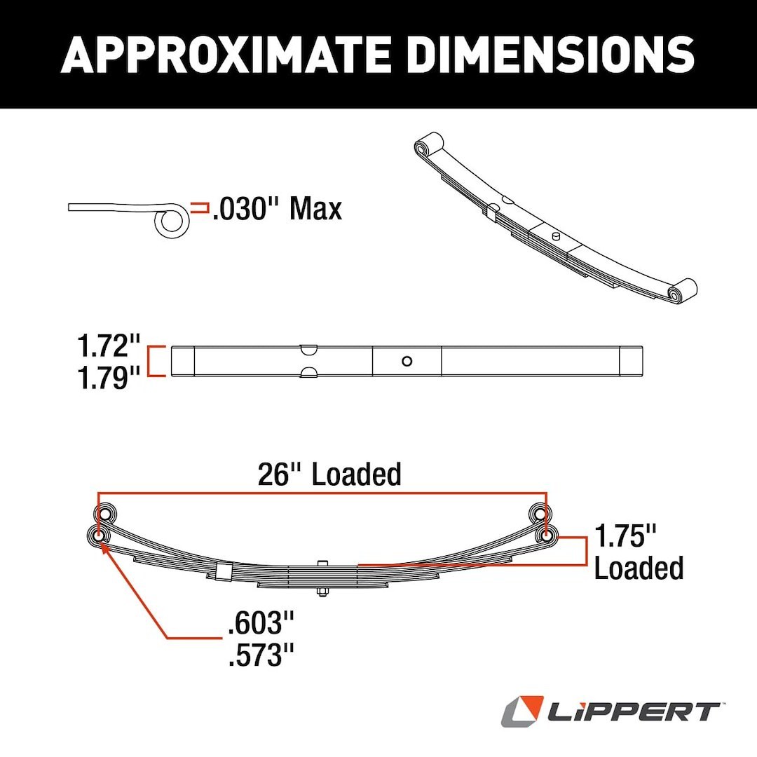 Lippert Components Trailer Axle Leaf Spring, Eye and Eye Mount, 25.25 Inch Free Length, 26 Inch Loaded Length, 1.5 Inch Loaded Arch Height – 124903