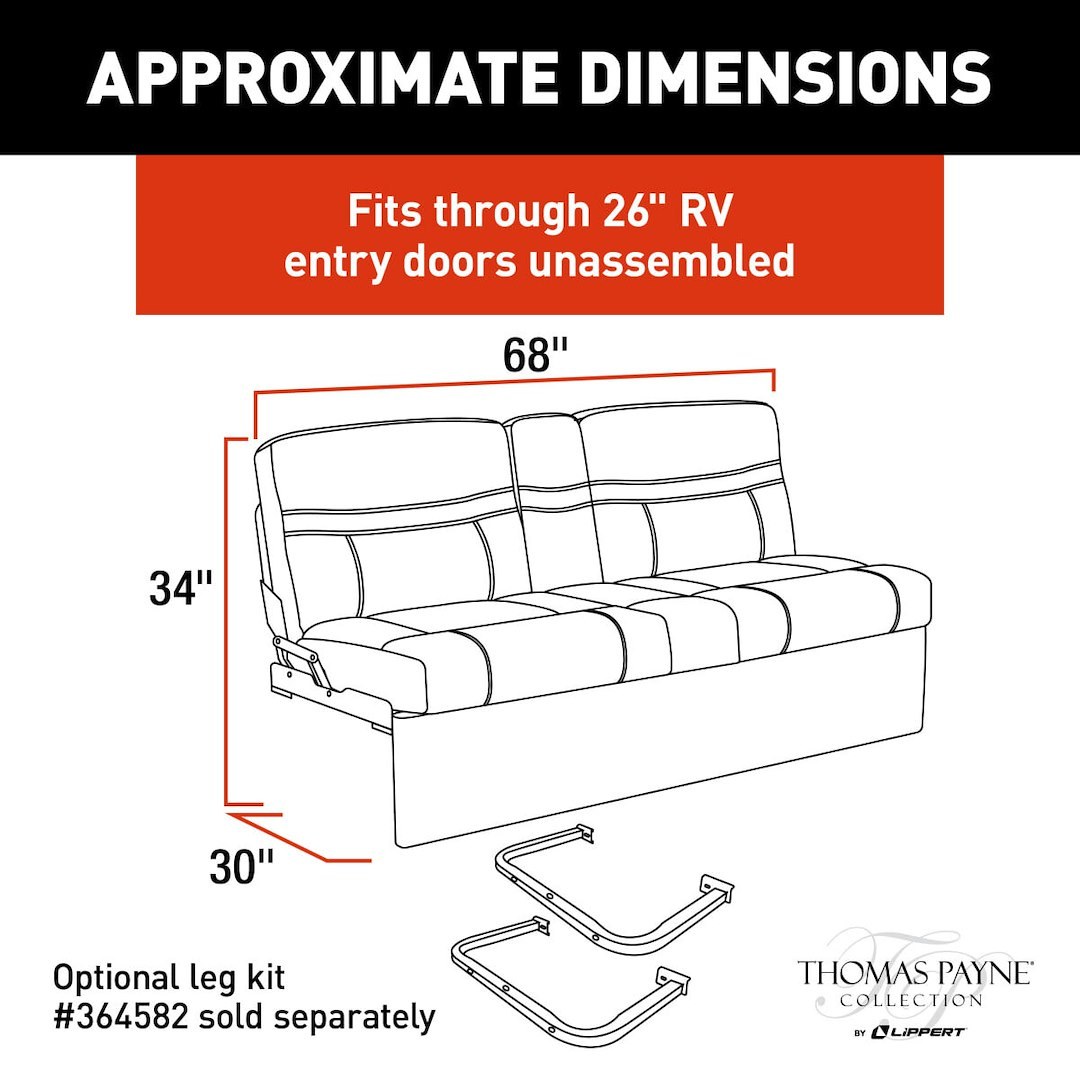 Lippert Components Sofa, Thomas Payne ®, Jack Knife, 68 Inch Length X 30 Inch Width X 34 Inch Height Overall – 2020129838