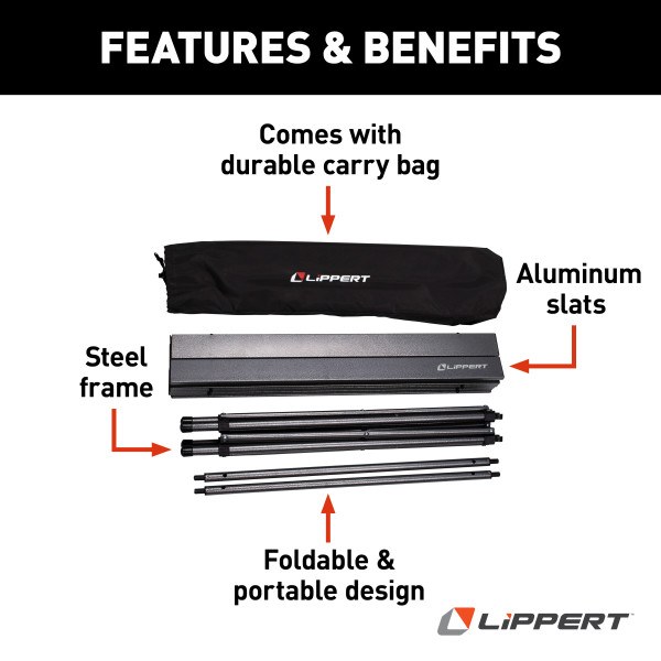 Lippert Components Table, 27-1/2 Inch Length X 27-1/2 Inch Width X 27-1/2 Inch Depth, 80 Pound Weight Capacity, Folding, Dark Gray – 2021000209