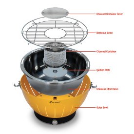 Lippert Components Barbeque Grill, Odyssey ™, Charcoal, Flames, Round, 14.17 Inch Length X 14.17 Inch Width X 8.46 Inch Height – 2021106515