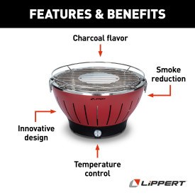 Lippert Components Barbeque Grill, Odyssey ™, Charcoal, Flames, Round, 14.17 Inch Length X 14.17 Inch Width X 8.46 Inch Height – 2021106515