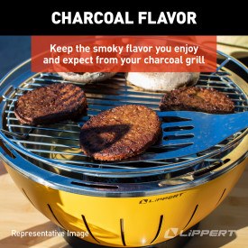 Lippert Components Barbeque Grill, Odyssey ™, Charcoal, Flames, Round, 14.17 Inch Length X 14.17 Inch Width X 8.46 Inch Height – 2021106515