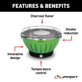 Lippert Components Barbeque Grill, Odyssey ™, Charcoal, Flames, Round, 14.17 Inch Length X 14.17 Inch Width X 8.46 Inch Height – 2021106516