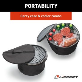 Lippert Components Barbeque Grill, Odyssey ™, Charcoal, Flames, Round, 14.17 Inch Length X 14.17 Inch Width X 8.46 Inch Height – 2021106516