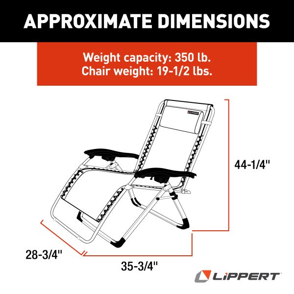 Lippert Components Camping Chair, Stargazer Plus, Zero Gravity Chair, 35-3/4 Inch Depth X 28-3/4 Inch Width X 44-1/4 Inch Height – 2021123287