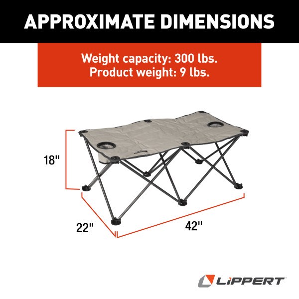 Lippert Components Camping Ottoman, Campfire, Use as Footrest/ Chair/ Table, 42 Inch Length X 22 Inch Width X 18 Inch Height – 2021123292