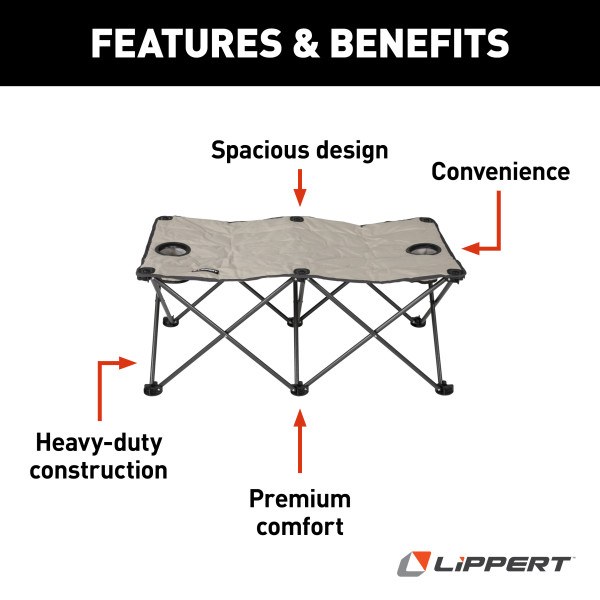 Lippert Components Camping Ottoman, Campfire, Use as Footrest/ Chair/ Table, 42 Inch Length X 22 Inch Width X 18 Inch Height – 2021123292