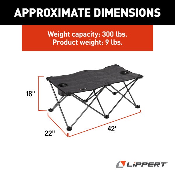 Lippert Components Camping Ottoman, Campfire, Use as Footrest/ Chair/ Table, 42 Inch Length X 22 Inch Width X 18 Inch Height – 2021123295
