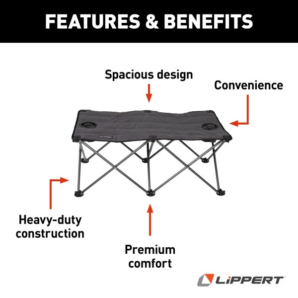 Lippert Components Camping Ottoman, Campfire, Use as Footrest/ Chair/ Table, 42 Inch Length X 22 Inch Width X 18 Inch Height – 2021123295