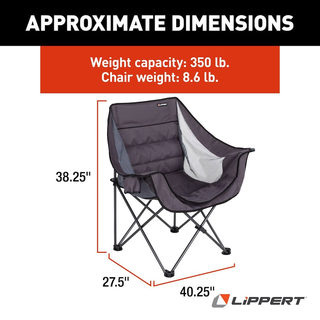 Lippert Components Camping Chair, Camp Chair, 40-1/4 Inch Length X 38-1/4 Inch Height X 27-1/2 Inch Depth, 350 Pound Weight Capacity – 2021128652