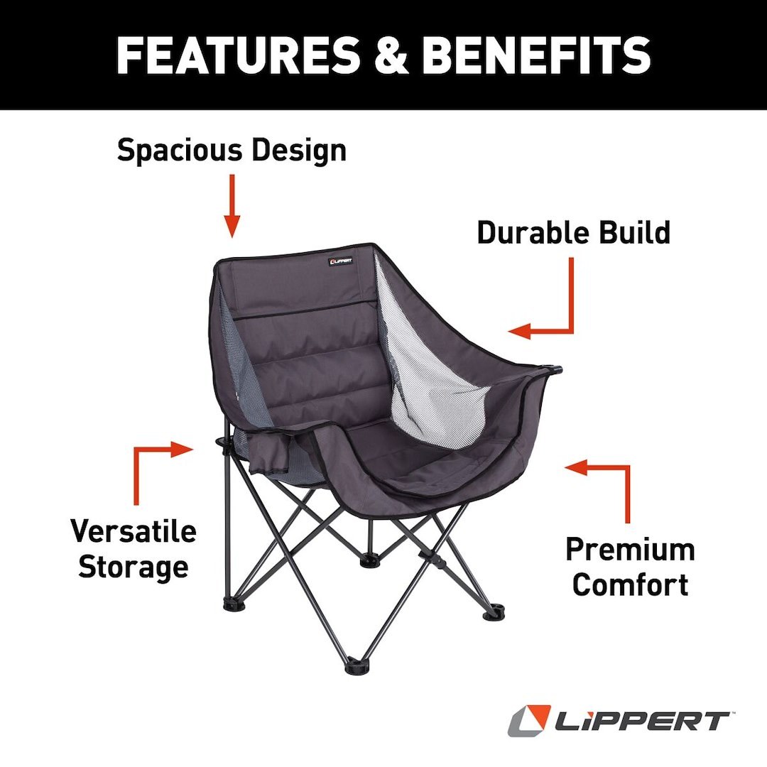 Lippert Components Camping Chair, Camp Chair, 40-1/4 Inch Length X 38-1/4 Inch Height X 27-1/2 Inch Depth, 350 Pound Weight Capacity – 2021128652