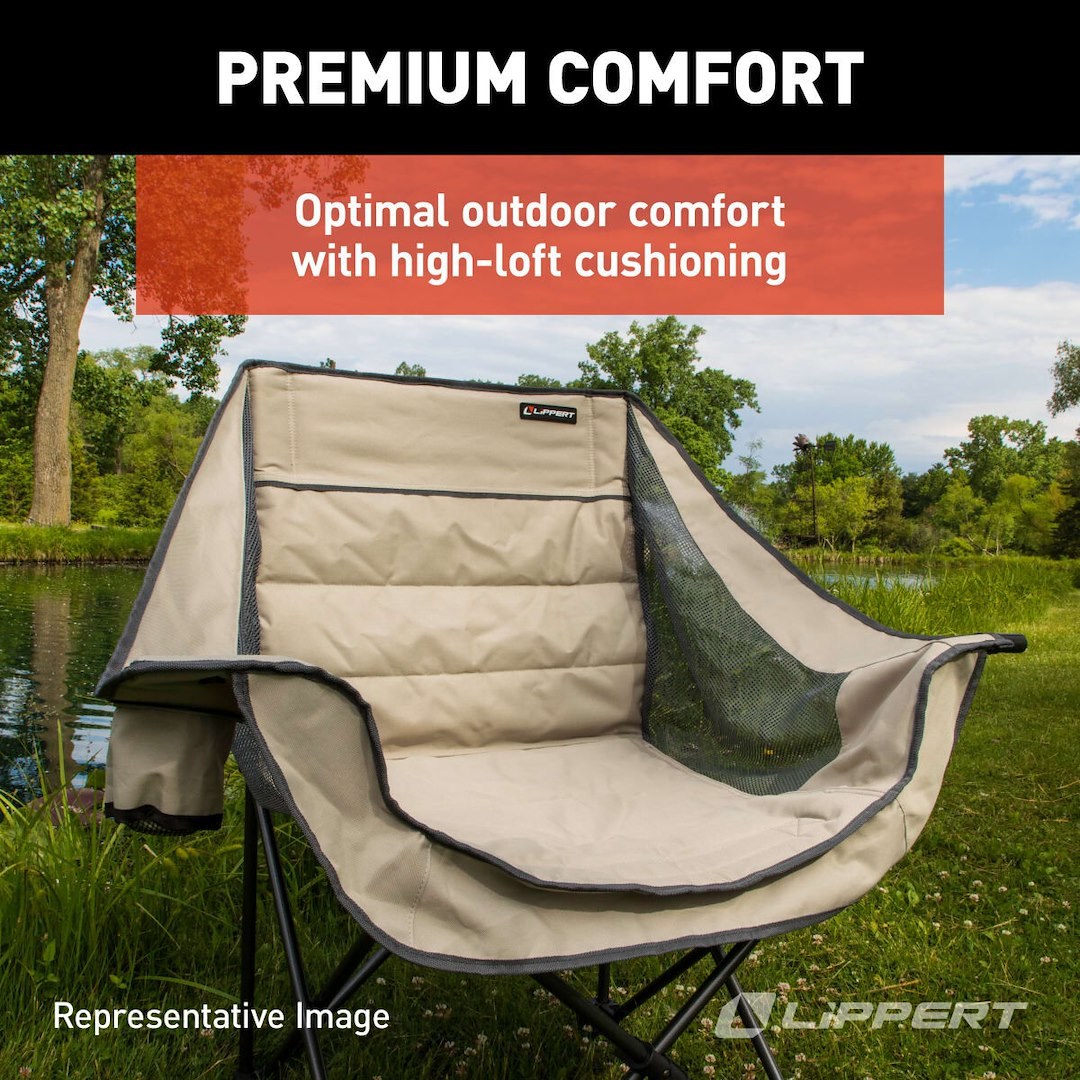 Lippert Components Camping Chair, Camp Chair, 40-1/4 Inch Length X 38-1/4 Inch Height X 27-1/2 Inch Depth, 350 Pound Weight Capacity – 2021128652