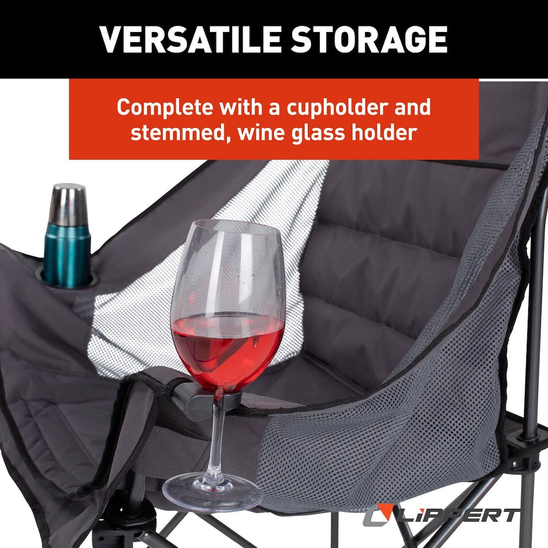 Lippert Components Camping Chair, Camp Chair, 40-1/4 Inch Length X 38-1/4 Inch Height X 27-1/2 Inch Depth, 350 Pound Weight Capacity – 2021128652