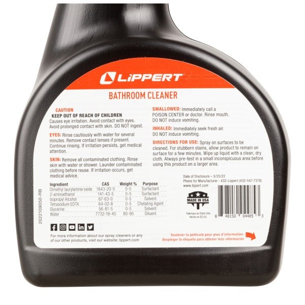 Lippert Components Multi Purpose Cleaner, Used for Toilet/ Shower/ Sink IN Bathroom, Removes Soap Scum/ Heavy Stains and Eliminates Odor – 2022013921