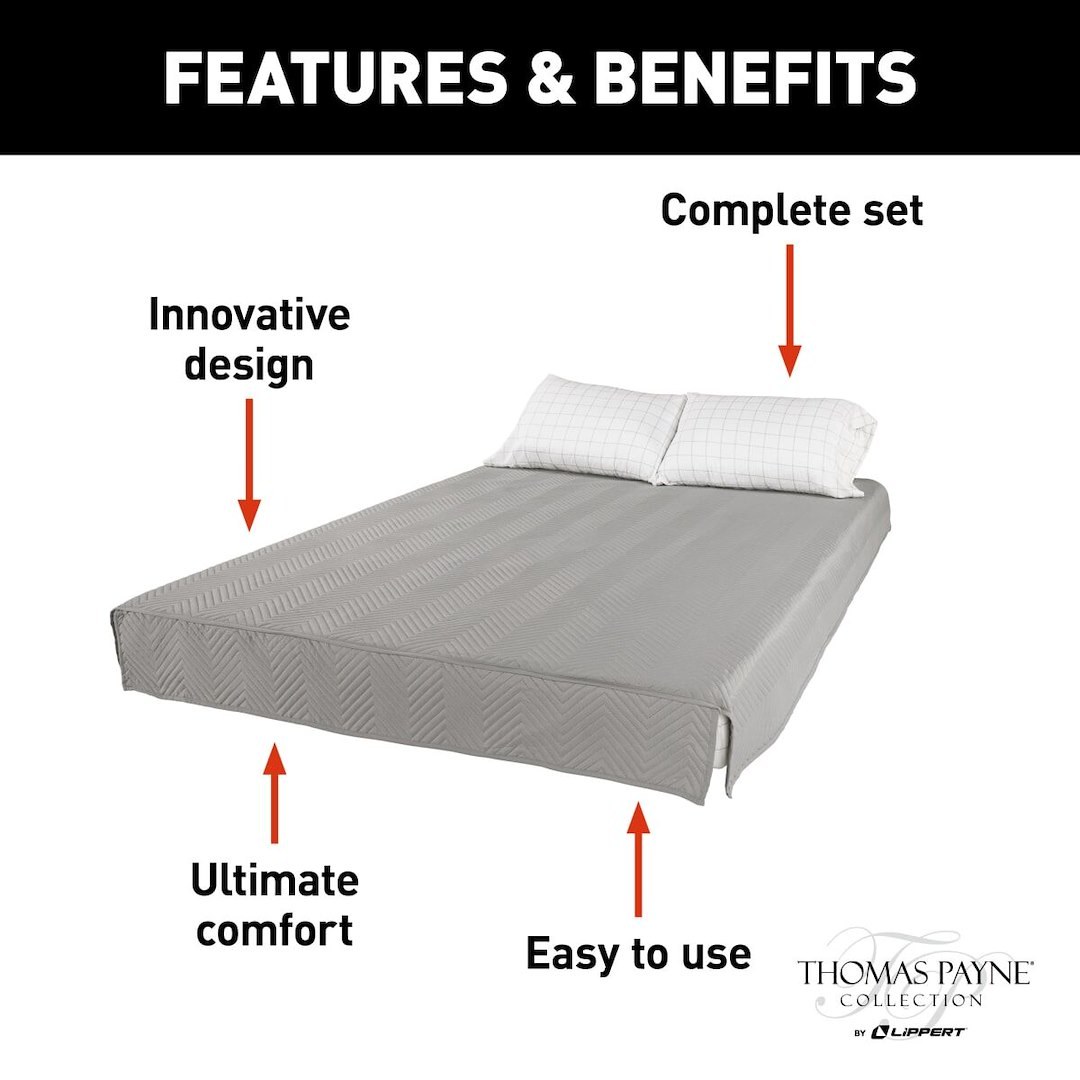 Lippert Components Bed Sheet, Thomas Payne ®, Easy Zzzs ™ Series, Short Queen, Polyester, Gray Checkered – 2022107819