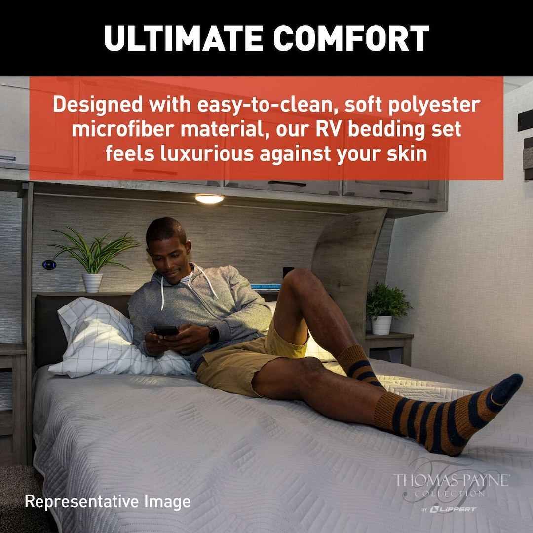 Lippert Components Bed Sheet, Thomas Payne ®, Easy Zzzs ™ Series, Short Queen, Polyester, Gray Checkered – 2022107819