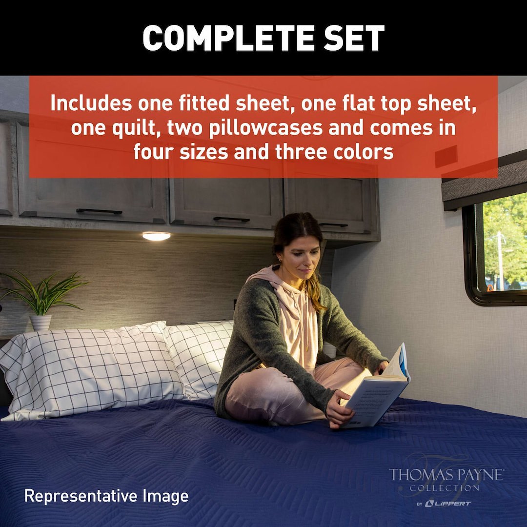 Lippert Components Bed Sheet, Thomas Payne ®, Easy Zzzs ™ Series, Short Queen, Polyester, Navy Checkered – 2022107824