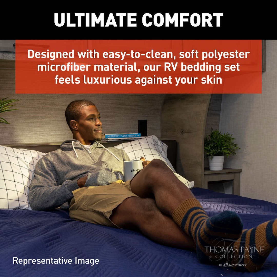 Lippert Components Bed Sheet, Thomas Payne ®, Easy Zzzs ™ Series, Short Queen, Polyester, Navy Checkered – 2022107824