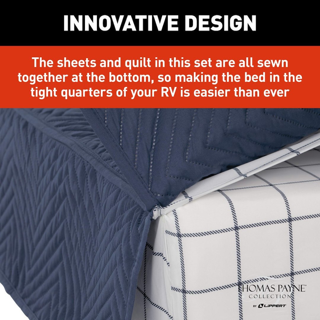 Lippert Components Bed Sheet, Thomas Payne ®, Easy Zzzs ™ Series, Short Queen, Polyester, Navy Checkered – 2022107824