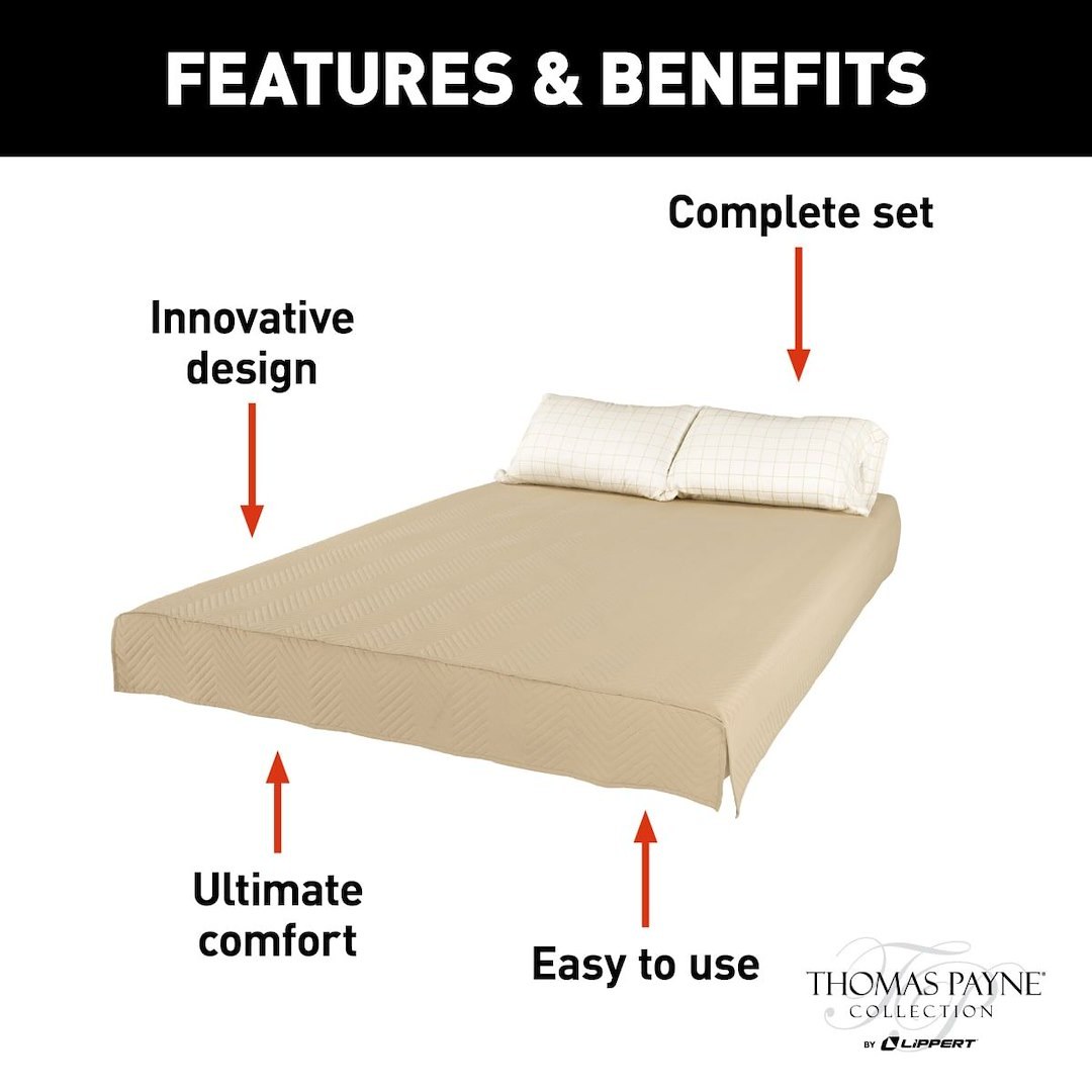 Lippert Components Bed Sheet, Thomas Payne ®, Easy Zzzs ™ Series, Short Queen, Polyester, Tan Checkered – 2022107829