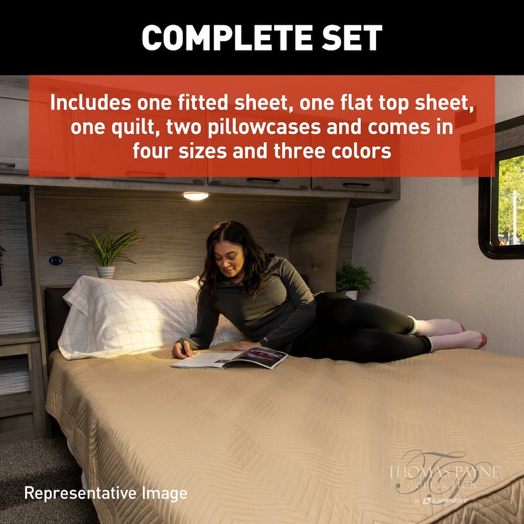 Lippert Components Bed Sheet, Thomas Payne ®, Easy Zzzs ™ Series, Short Queen, Polyester, Tan Checkered – 2022107829