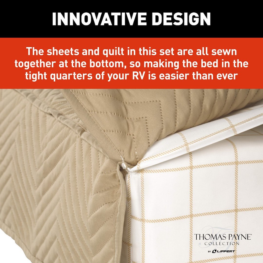 Lippert Components Bed Sheet, Thomas Payne ®, Easy Zzzs ™ Series, Short Queen, Polyester, Tan Checkered – 2022107829