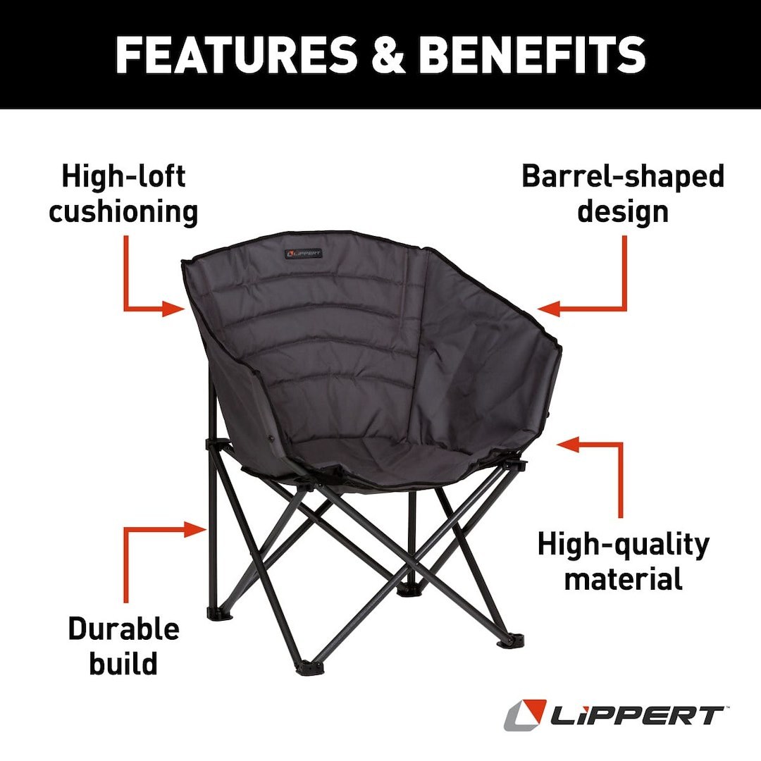 Lippert Components Camping Chair, Campfire, Barrel Chair, 29-1/2 Inch Length X 23-1/2 Inch Height X 32-1/2 Inch Depth – 2022114800