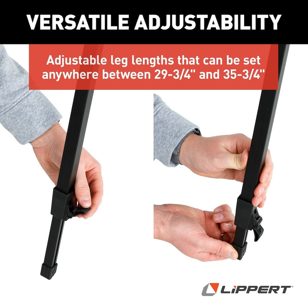 Lippert Components Table, 37.8 Inch Length X 27.2 Inch Width X 29.75 to 35.7 Inch Adjustable Height, 80 Pound Weight Capacity, Folding – 2023053727