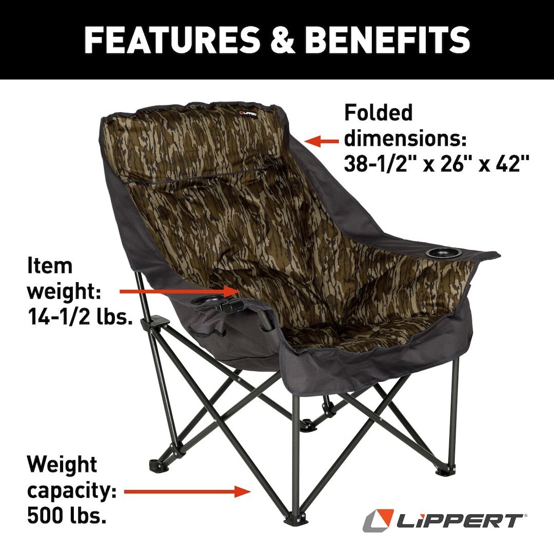 Lippert Components Camping Chair, Big Bear, Camp Chair, 23-1/2 Inch Depth X 38-1/5 Inch Width X 39-1/2 Inch Height – 2023053730