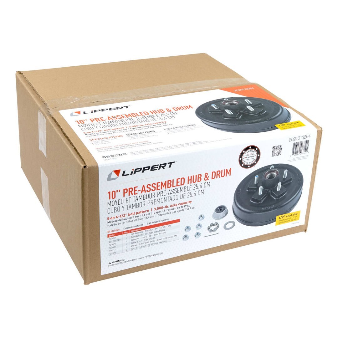 Lippert Components Trailer Brake Hub Assembly, Hub and Drum, Fits Lippert 3500 Pound Axle, 5 X 4-1/2 Inch Diameter Bolt Pattern – 2024013264