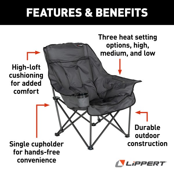 Lippert Components Camping Chair, Big Bear, Camp Chair, 31 Inch Depth X 40 Inch Width X 40.3 Inch Height, 400 Pound Weight Capacity – 2024043334