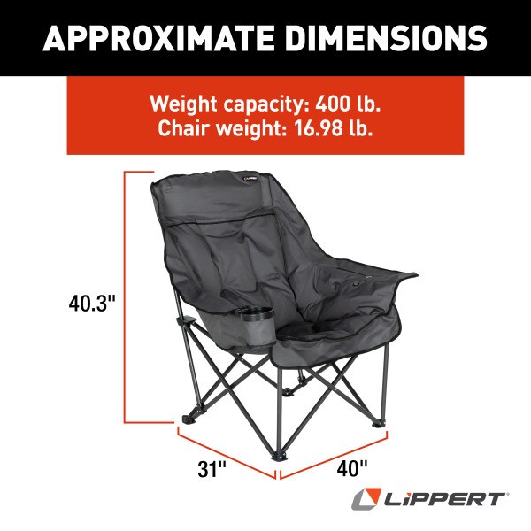 Lippert Components Camping Chair, Big Bear, Camp Chair, 31 Inch Depth X 40 Inch Width X 40.3 Inch Height, 400 Pound Weight Capacity – 2024043334