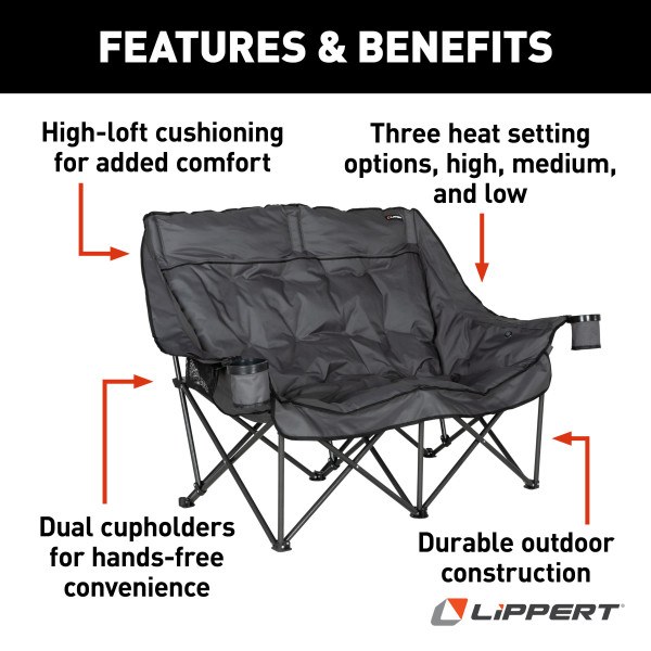 Lippert Components Camping Chair, Big Bear, Loveseat, 31.1 Inch Depth X 63.4 Inch Width X 40.2 Inch Height, 600 Pound Weight Capacity – 2024043335