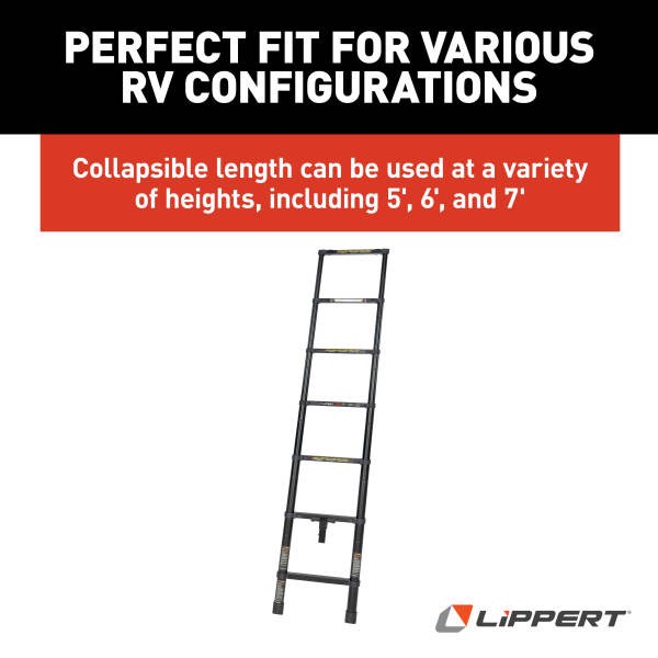 Lippert Components Utility Ladder, Interior Bunk, Collapsible, 84 Inch Adjustable Height, 6 Steps, 250 Pound Load Capacity – 2024044562