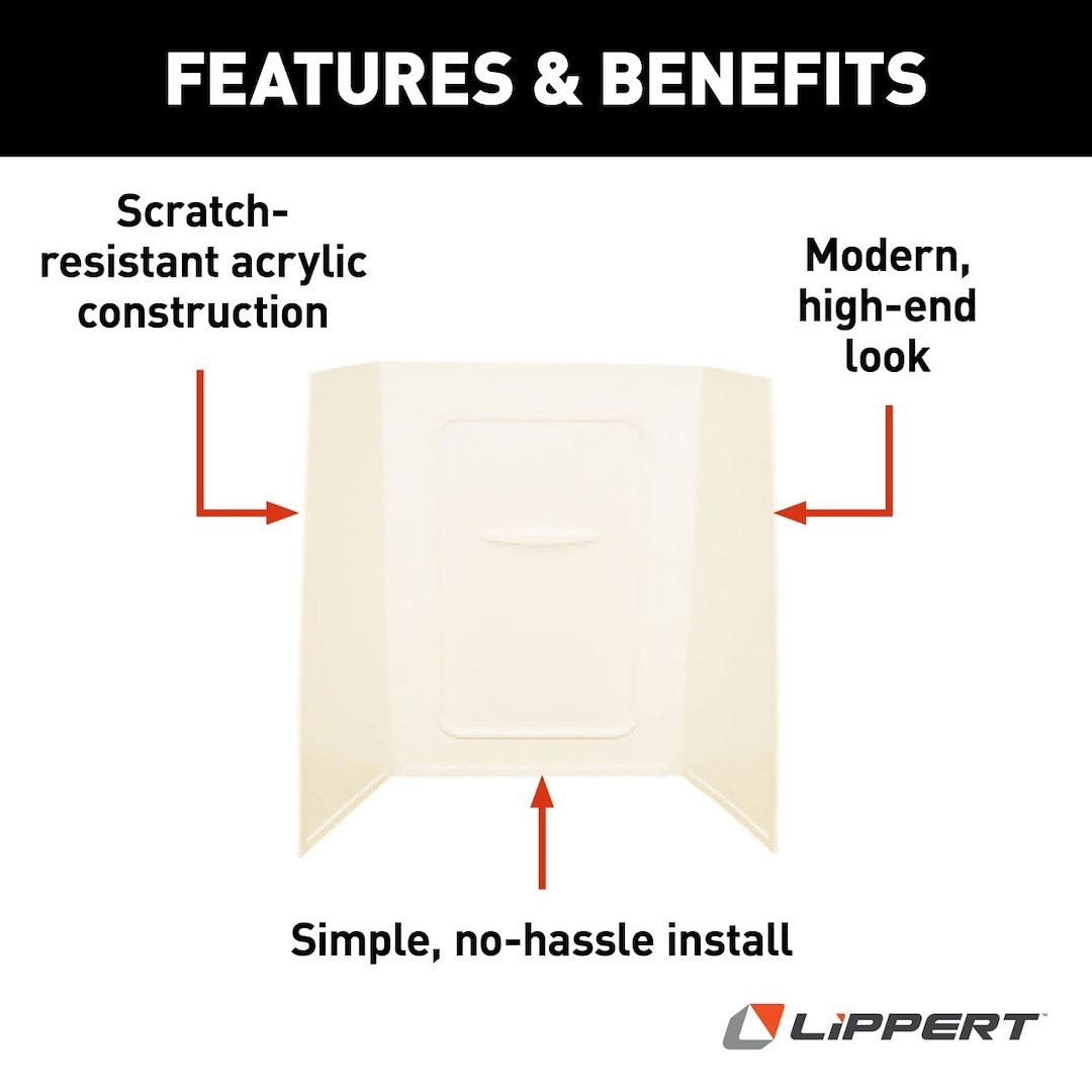 Lippert Components Shower Surround, Better Bath, 1 Piece Design, 24 Inch Length X 36 Inch Width X 59 Inch Height Bath Surround, Parchment – 209461