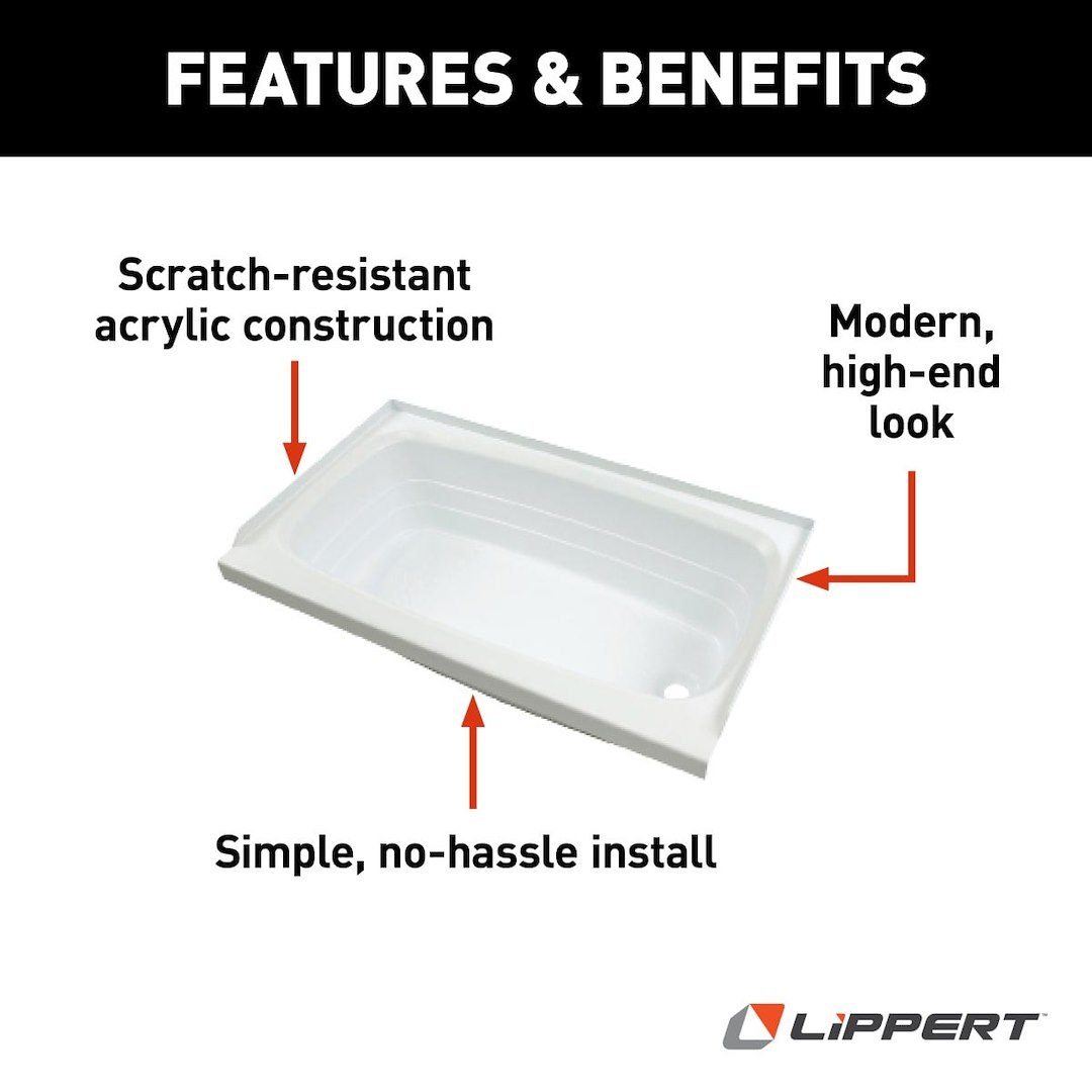Lippert Components Bathtub, Better Bath, Standard Tub, 24 Inch X 46 Inch, With Threshold, Without Seat, Smooth Floor Surface – 209683