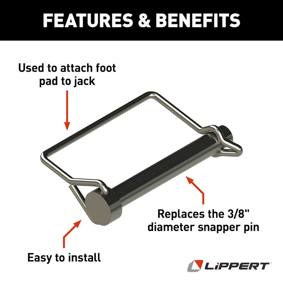 Lippert Components Trailer Coupler Safety Pin Clip, 3/8 Inch Diameter X 3 Inch Legth Pin – 225598
